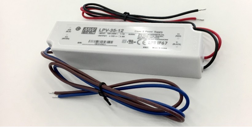 Transformateur LED 35W 90-264V à 12V DC étanche IP67 LPV-35-12 MEAN WELL -  LPV-35-12