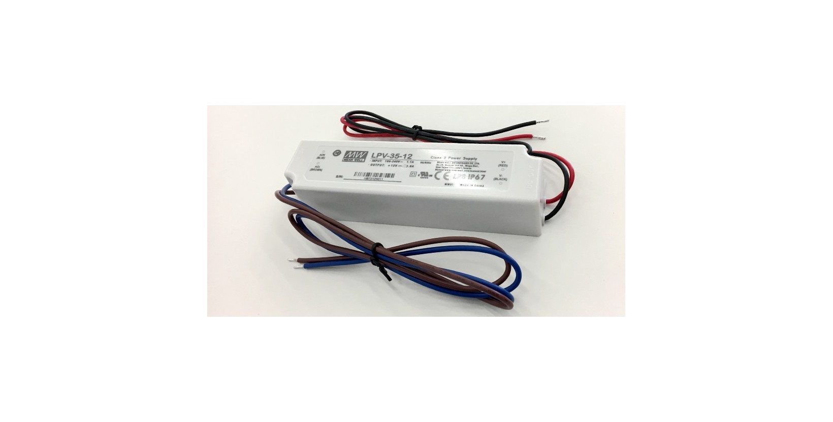 Transformateur LED 35W 90-264V à 12V DC étanche IP67 LPV-35-12 MEAN WELL -  LPV-35-12