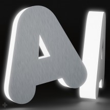 Lettres dibond argent satiné + méthacrylate illuminé