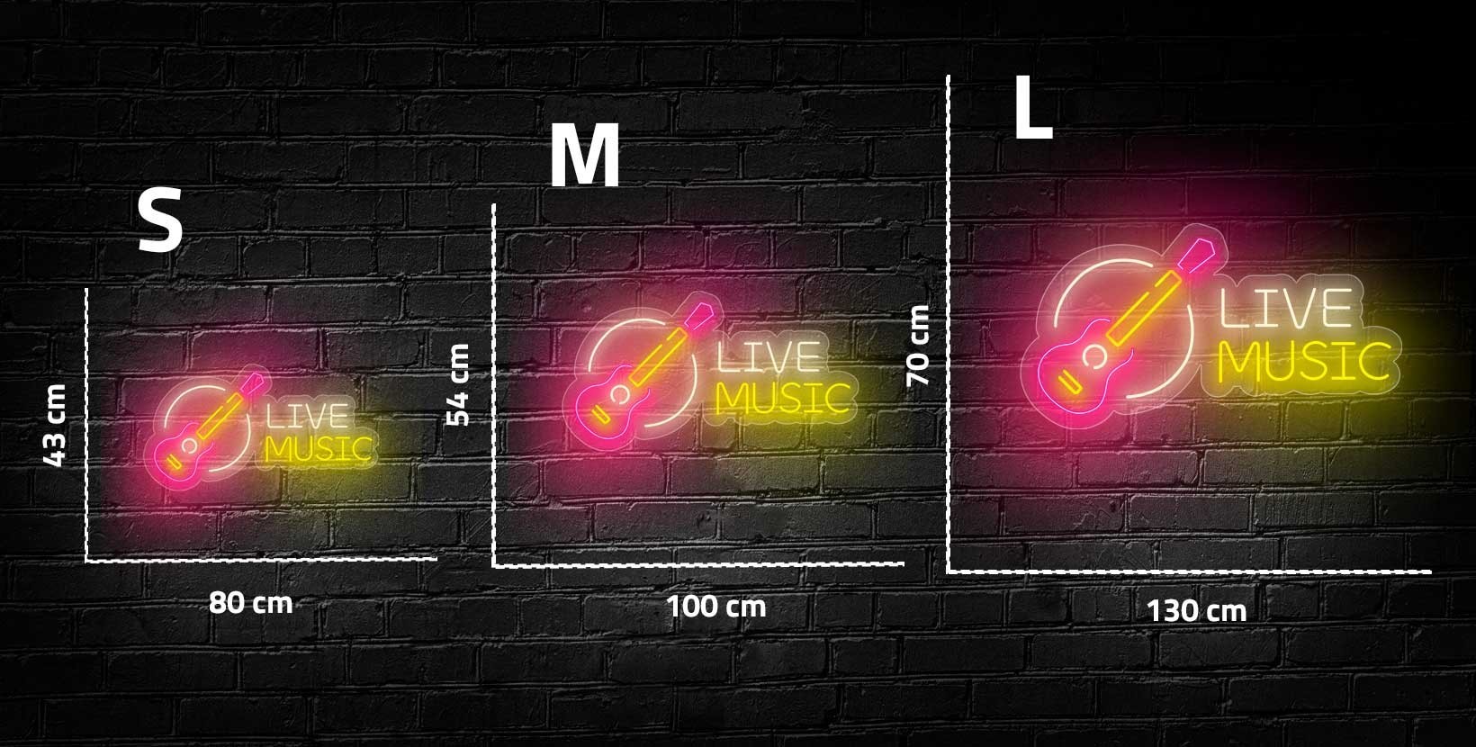 Enseigne lettre lumineuse LIVE MUSIC avec option Flash (clignotant)